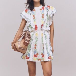 New FARM Rio x Anthropologie Embroidered Ruffle Mini Dress